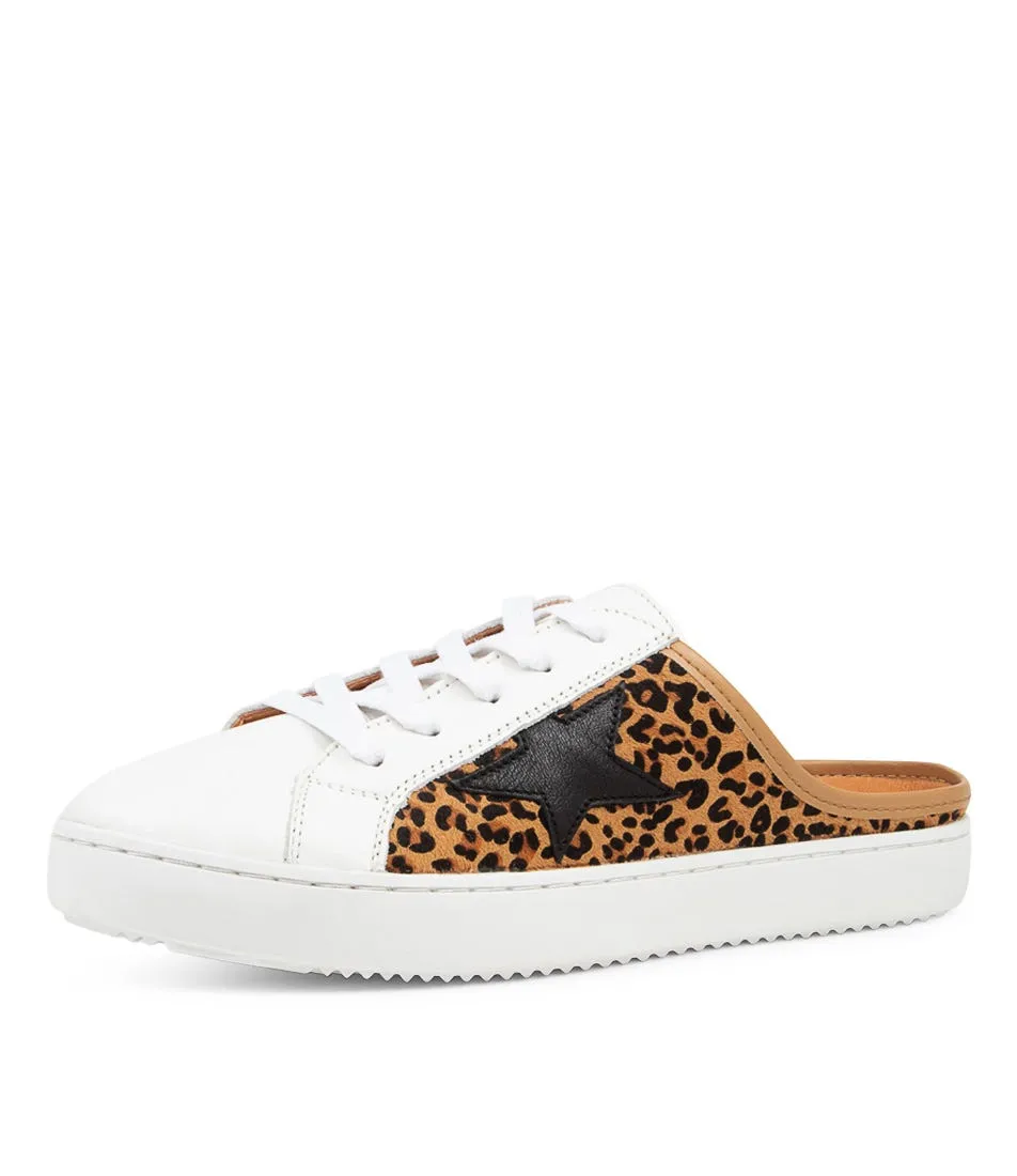 ALFIE & EVIE Vango White Tan Cheetah Leather Sneakers