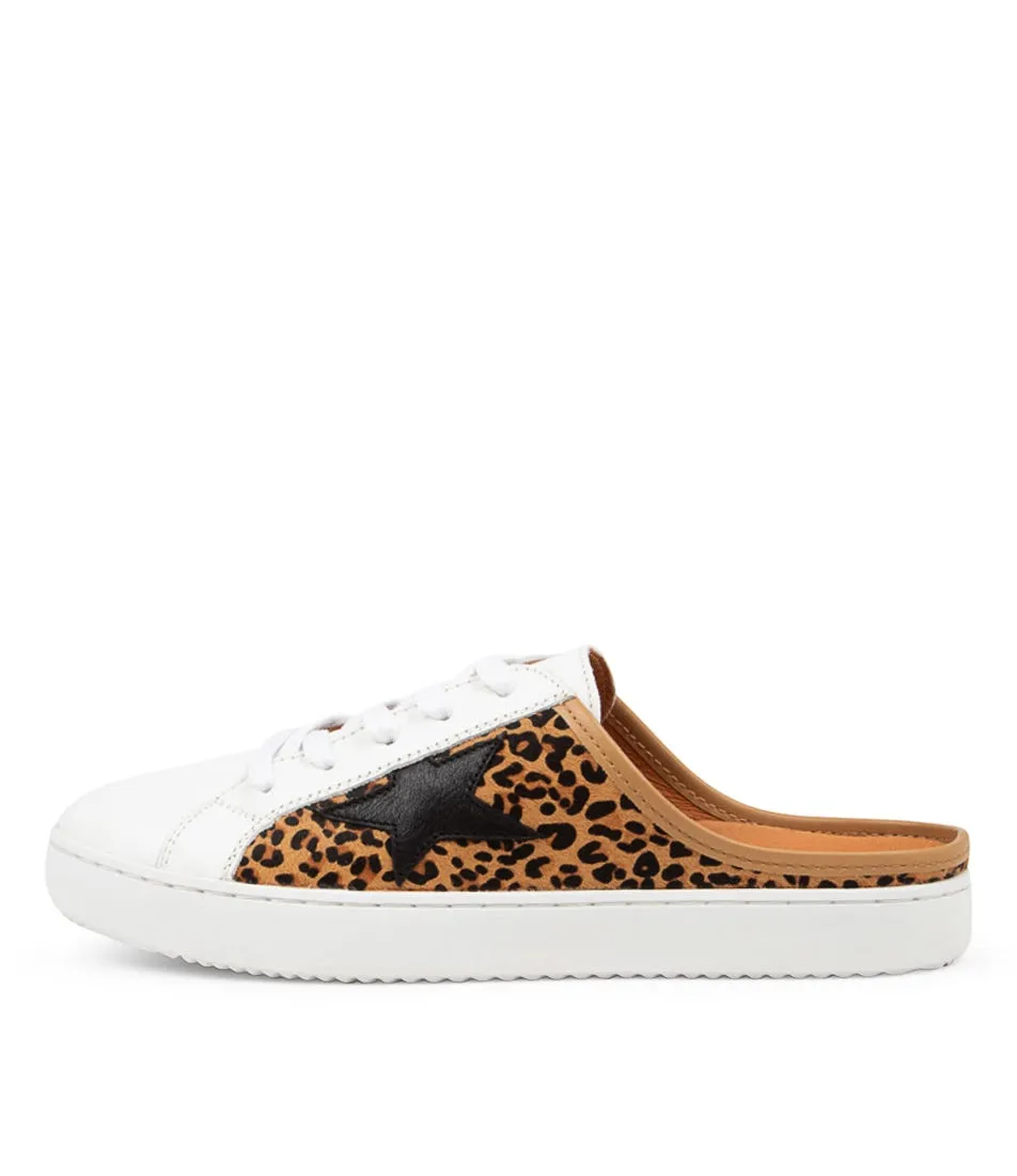 ALFIE & EVIE Vango White Tan Cheetah Leather Sneakers