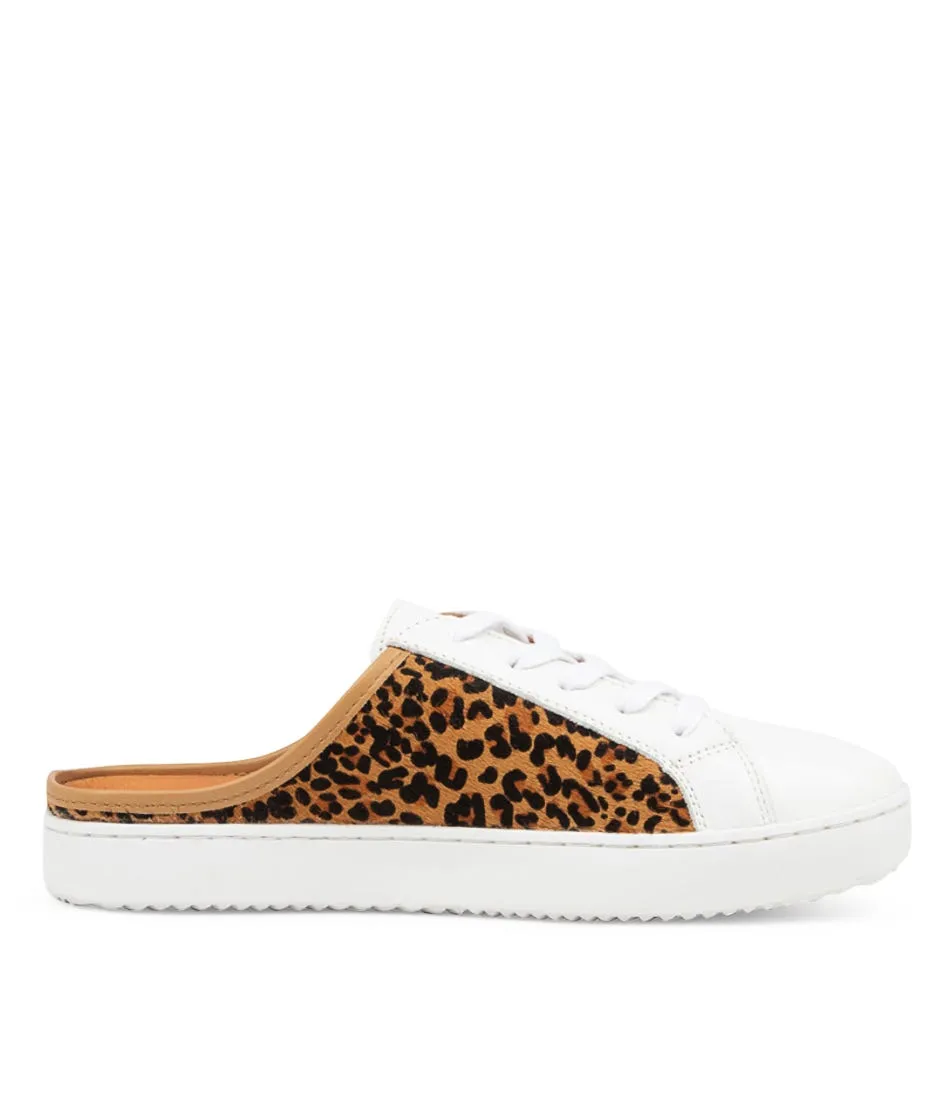 ALFIE & EVIE Vango White Tan Cheetah Leather Sneakers