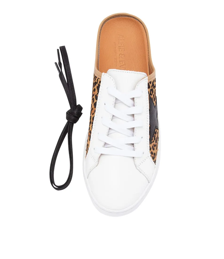 ALFIE & EVIE Vango White Tan Cheetah Leather Sneakers