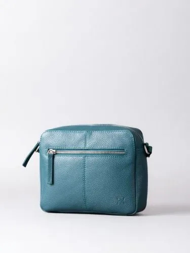 Alston Boxy Leather Cross Body Bag in Petrol Green