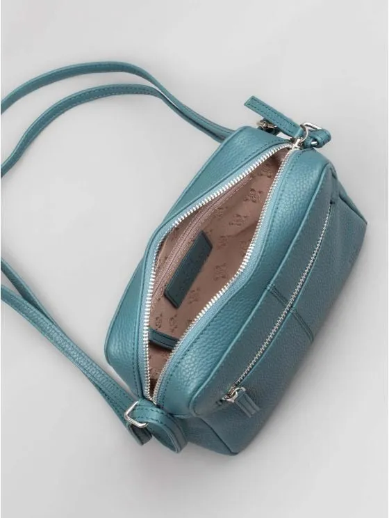 Alston Boxy Leather Cross Body Bag in Petrol Green