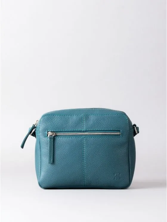 Alston Boxy Leather Cross Body Bag in Petrol Green