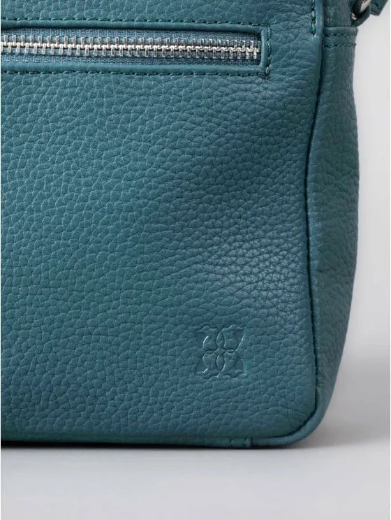 Alston Boxy Leather Cross Body Bag in Petrol Green