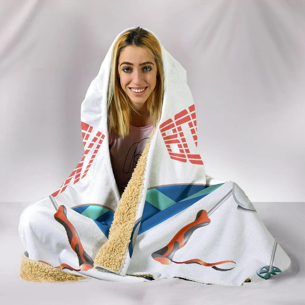 Born To Ski Hooded Blanket - White