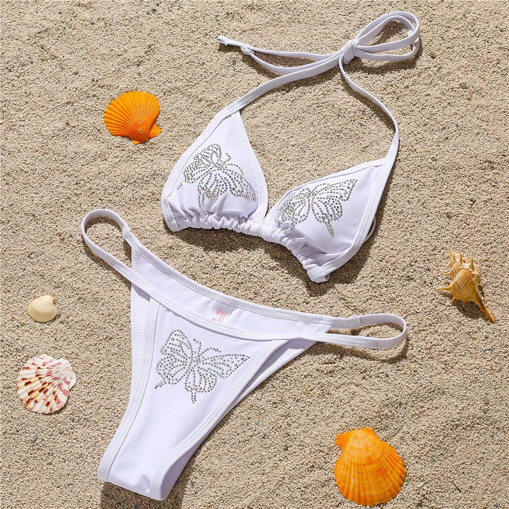 Butterfly Diamond-Stud Triangle Bikini Set