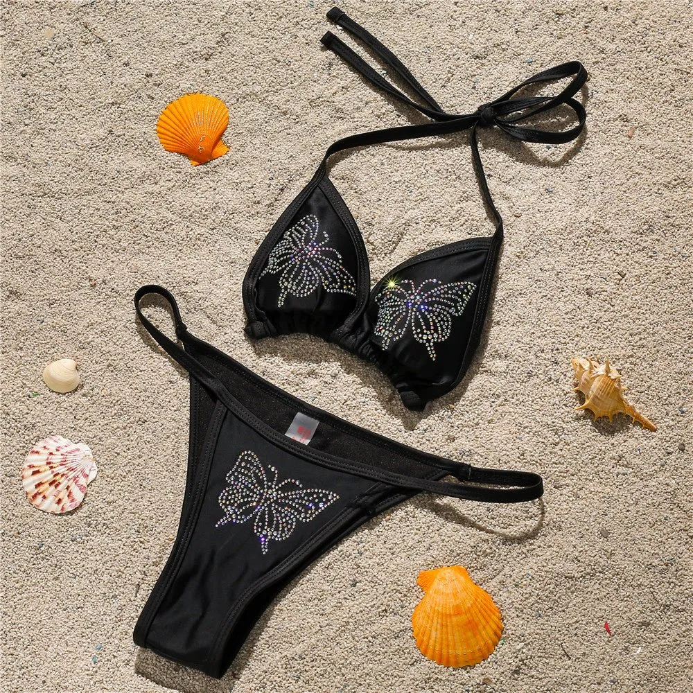 Butterfly Diamond-Stud Triangle Bikini Set