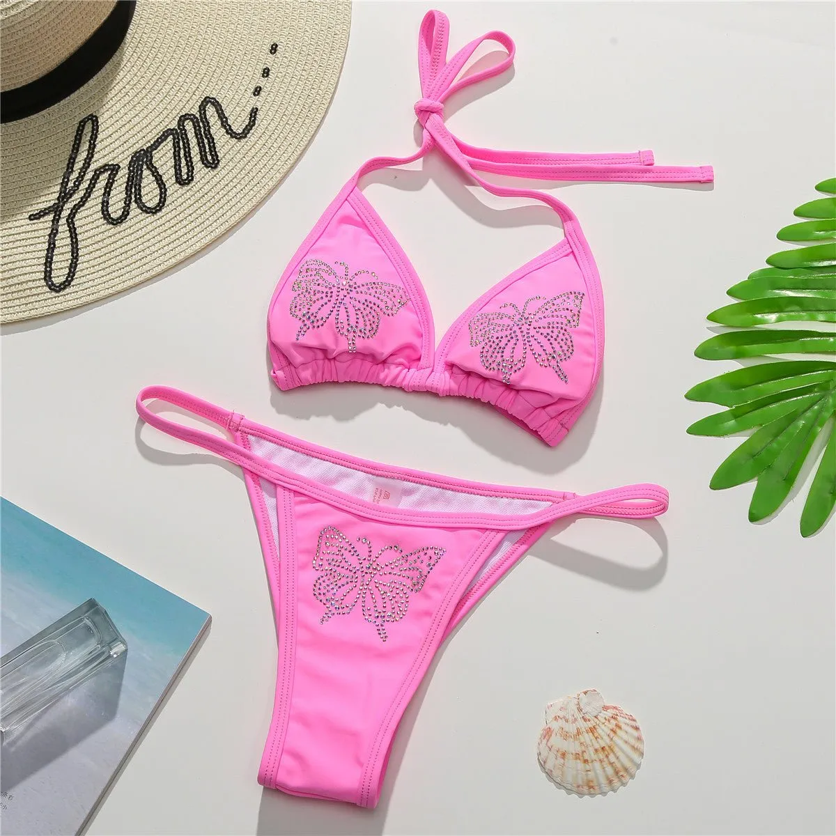 Butterfly Diamond-Stud Triangle Bikini Set