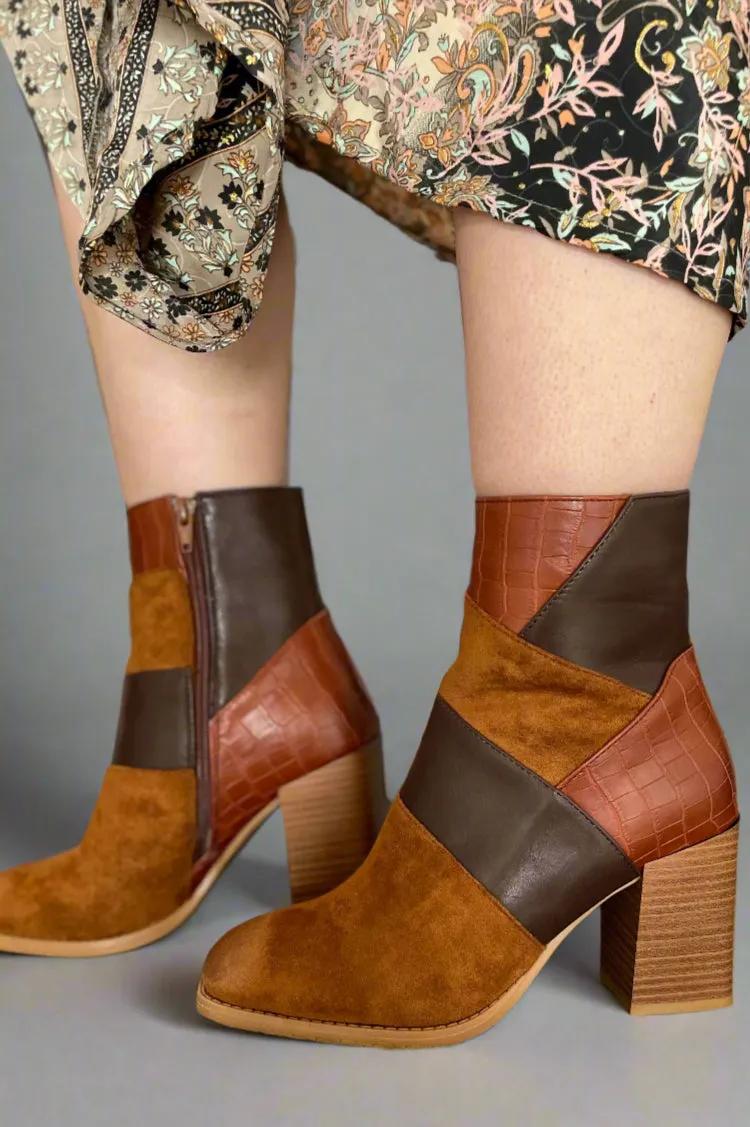 Cammy Patchwork Heeled Boot Whiskey