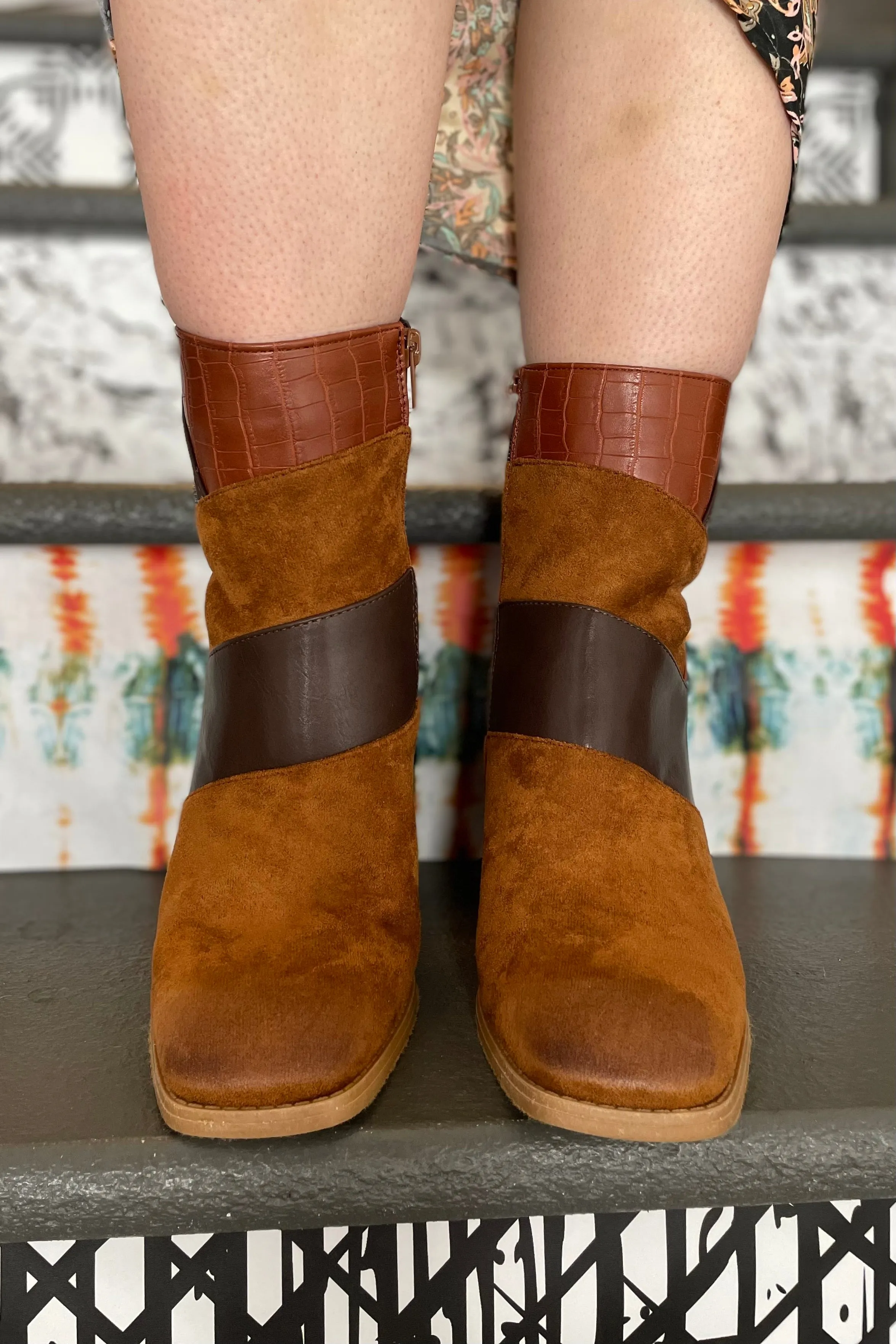 Cammy Patchwork Heeled Boot Whiskey