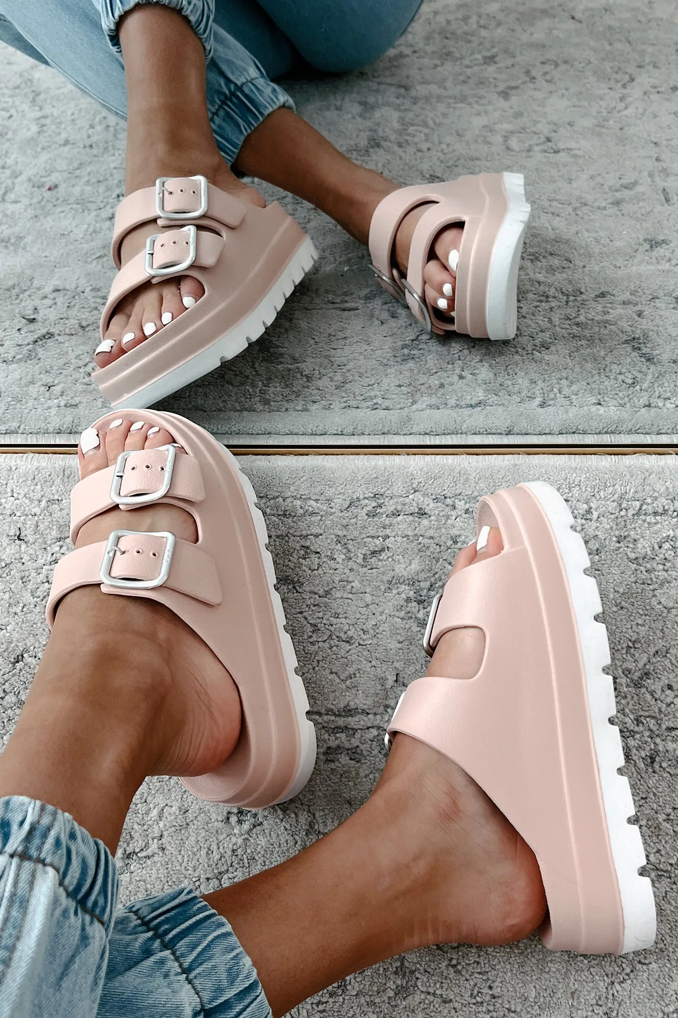 Casually Crushing Chunky Platform Sandals (Blush)