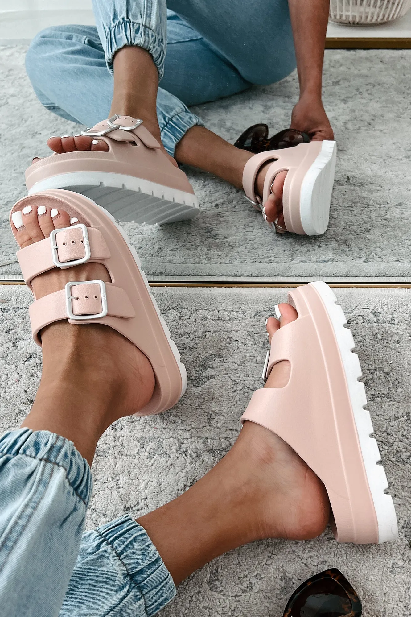 Casually Crushing Chunky Platform Sandals (Blush)