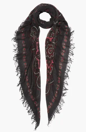 Chan Luu Cashmere & Silk Bandana Print Scarf in Black 