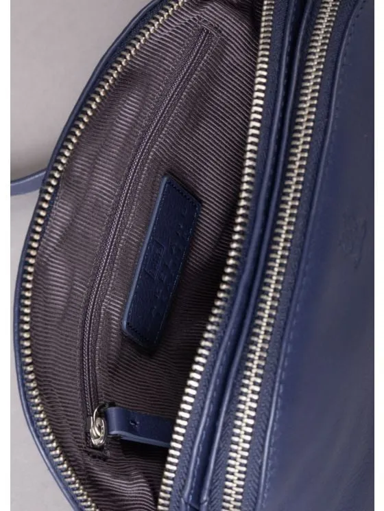 Coniston Duo Leather Curved Cross Body Bag in Navy