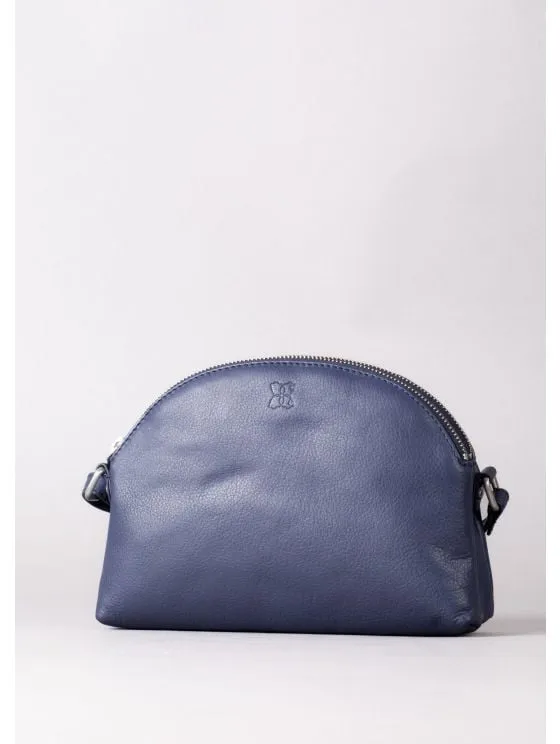 Coniston Duo Leather Curved Cross Body Bag in Navy