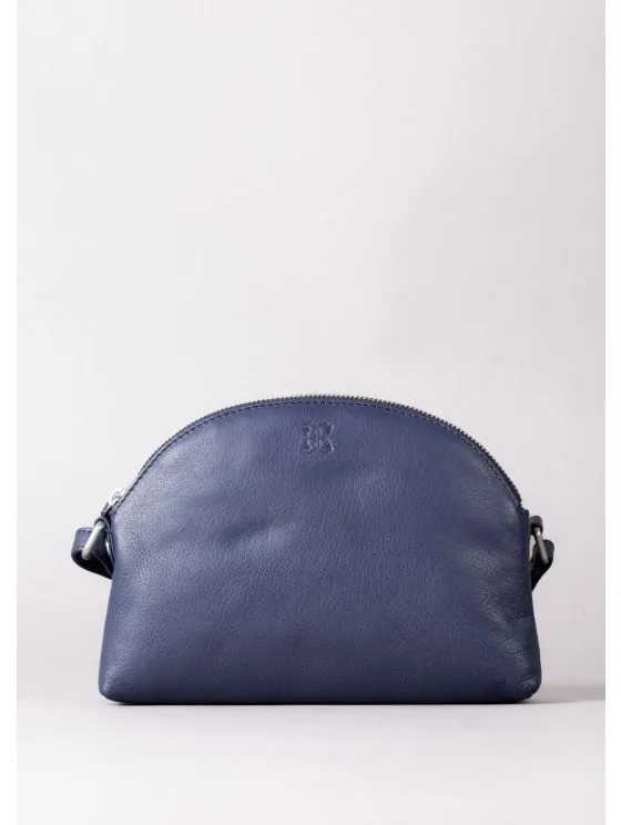 Coniston Duo Leather Curved Cross Body Bag in Navy