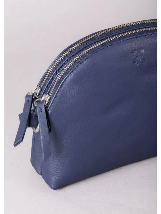 Coniston Duo Leather Curved Cross Body Bag in Navy