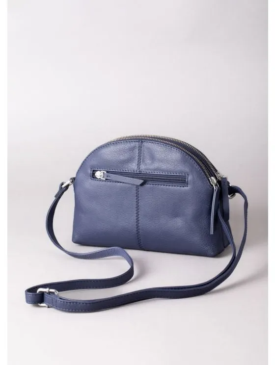 Coniston Duo Leather Curved Cross Body Bag in Navy