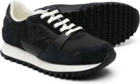 Emporio Ar i Kids Eagle-patch mesh sneakers Blue