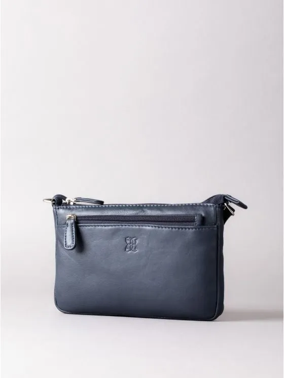 Enderby Small Leather Cross Body Bag in Navy