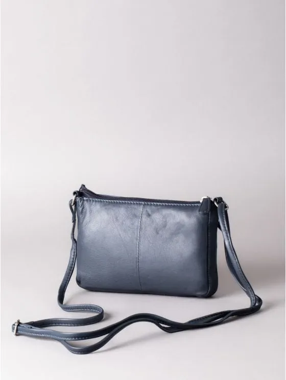 Enderby Small Leather Cross Body Bag in Navy