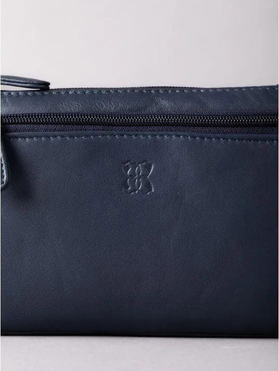 Enderby Small Leather Cross Body Bag in Navy