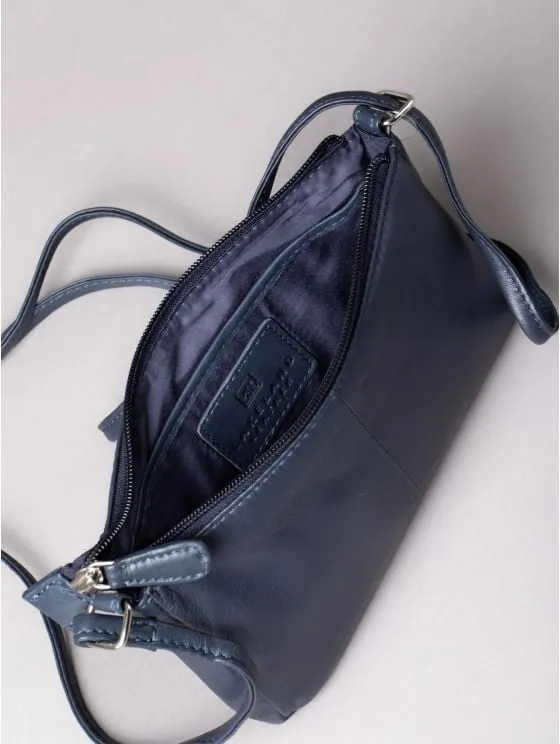 Enderby Small Leather Cross Body Bag in Navy