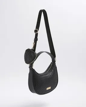 Girls black woven shoulder bag