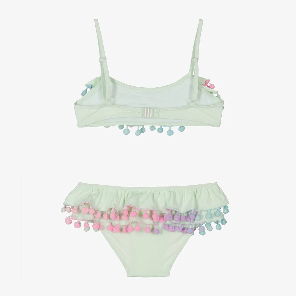 Girls Pastel Green Pom-Pom Bikini