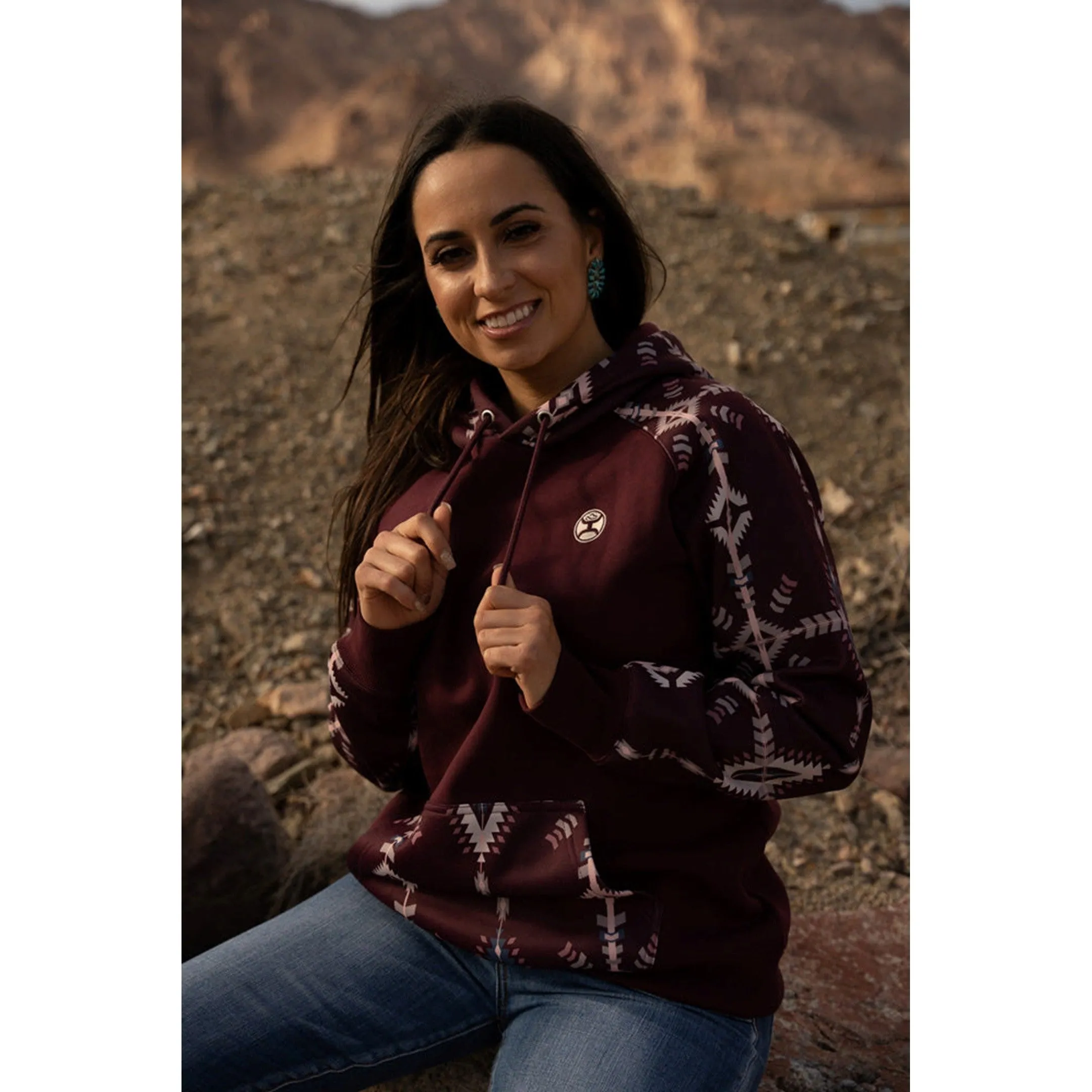 Hooey Women's Maroon and Azetc Summit Hoodie