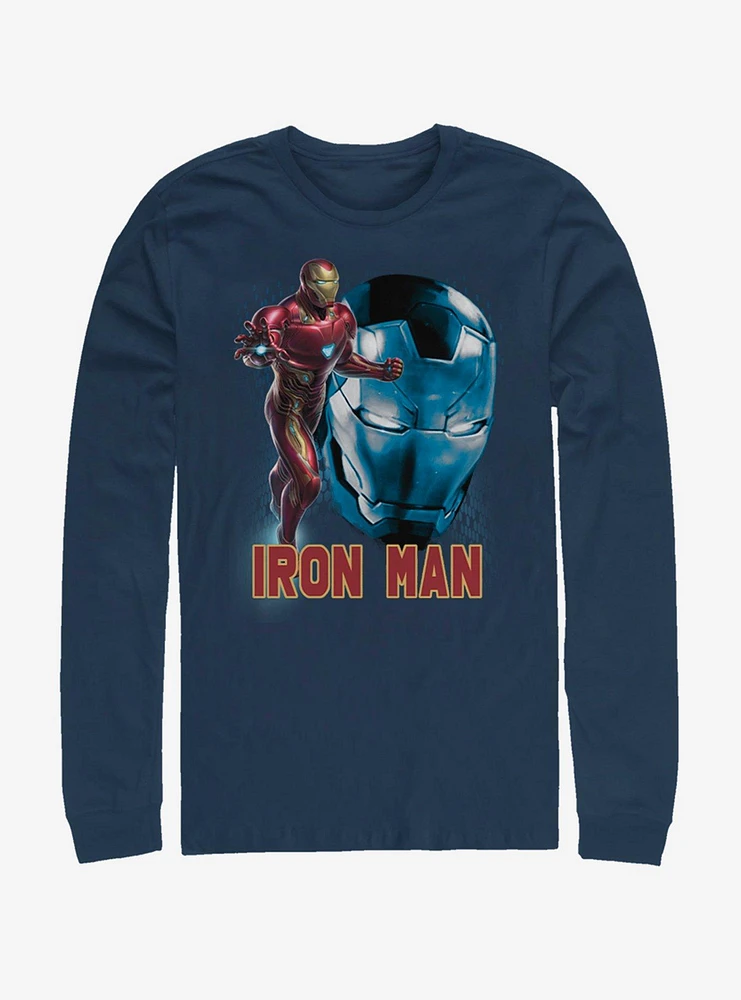 Hot Topic Marvel Avengers: Endgame Iron Man Profile Navy Blue Long-Sleeve T-Shirt