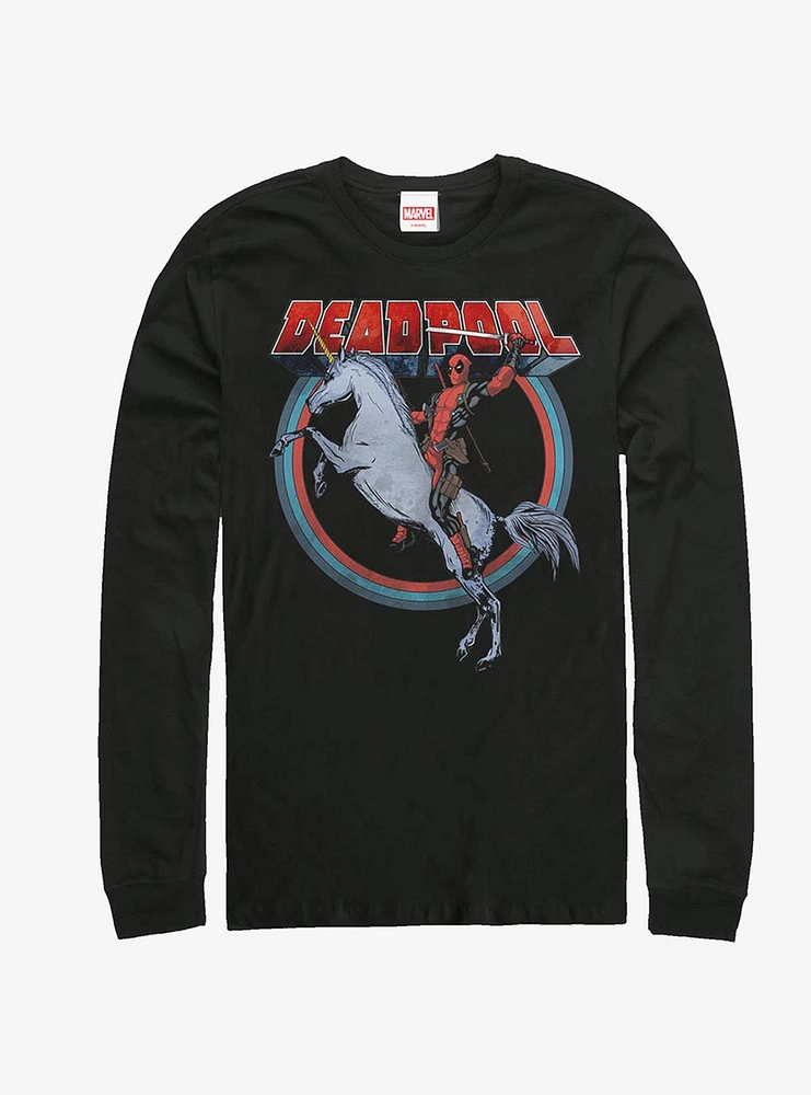 Hot Topic Marvel Deadpool On Unicorn Long-Sleeve T-Shirt