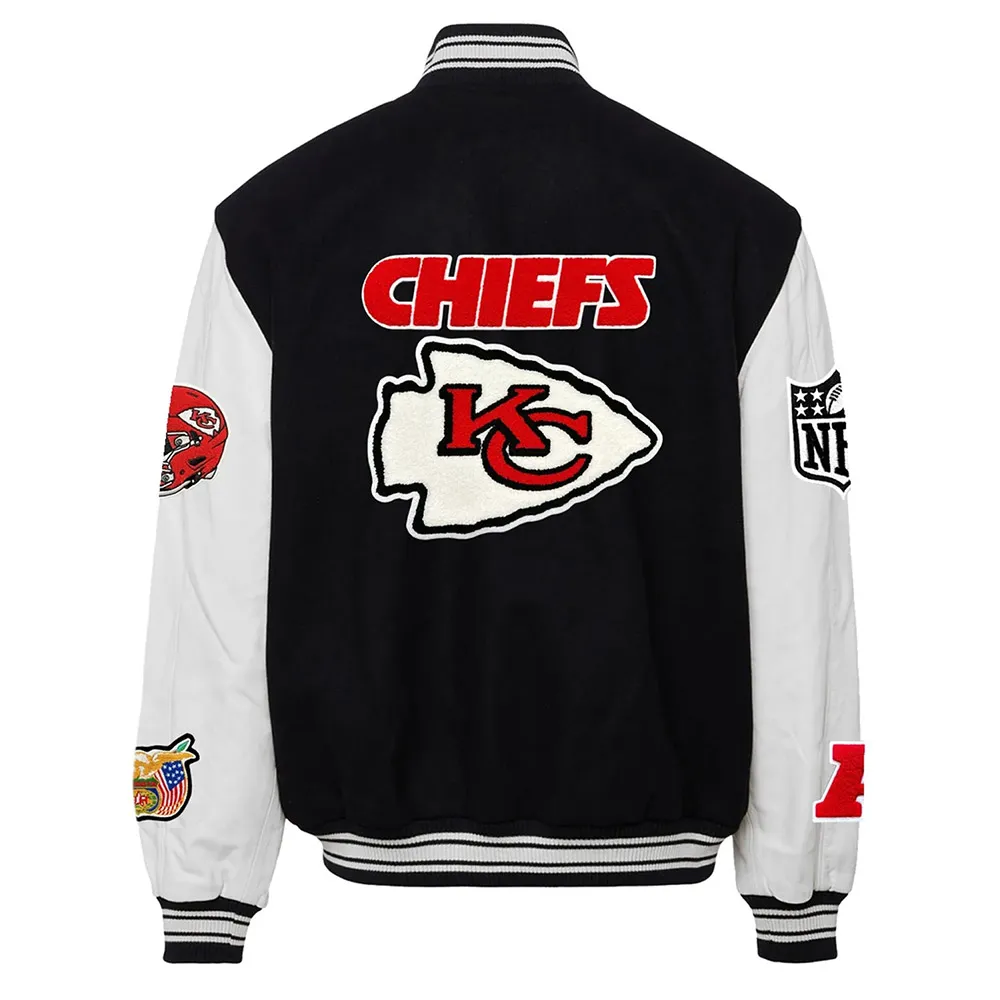 JH Kansas City Chiefs Varsity Black and White Jacket