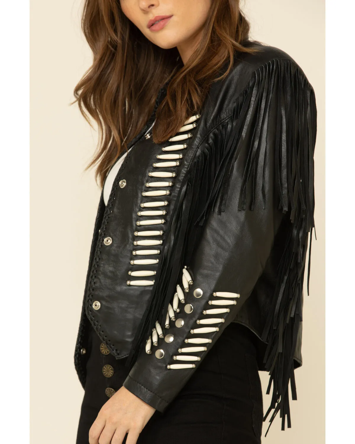 Liberty Wear Women's Black Fringe Sheep Napa Jacket