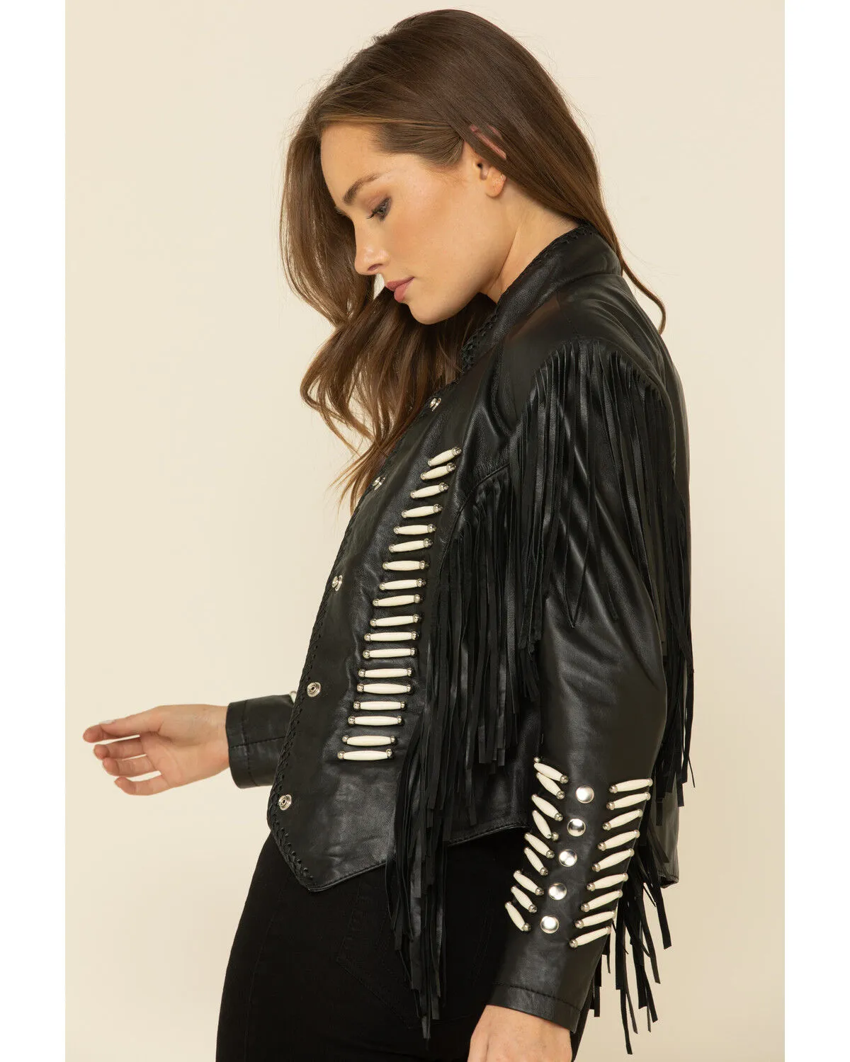 Liberty Wear Women's Black Fringe Sheep Napa Jacket