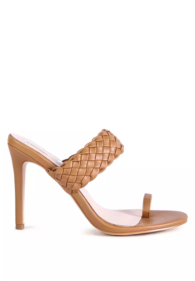 London Rag Mocha Woven Strap Toe Ring Sandals