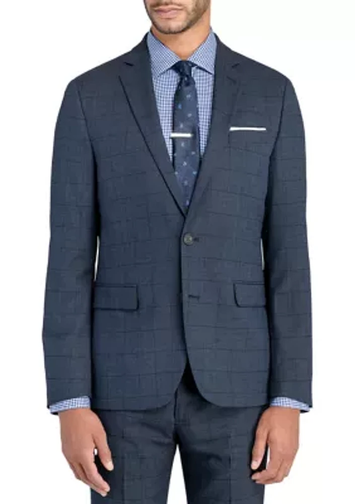 Men's Slim Charcoal Blue Windowpane Jacket