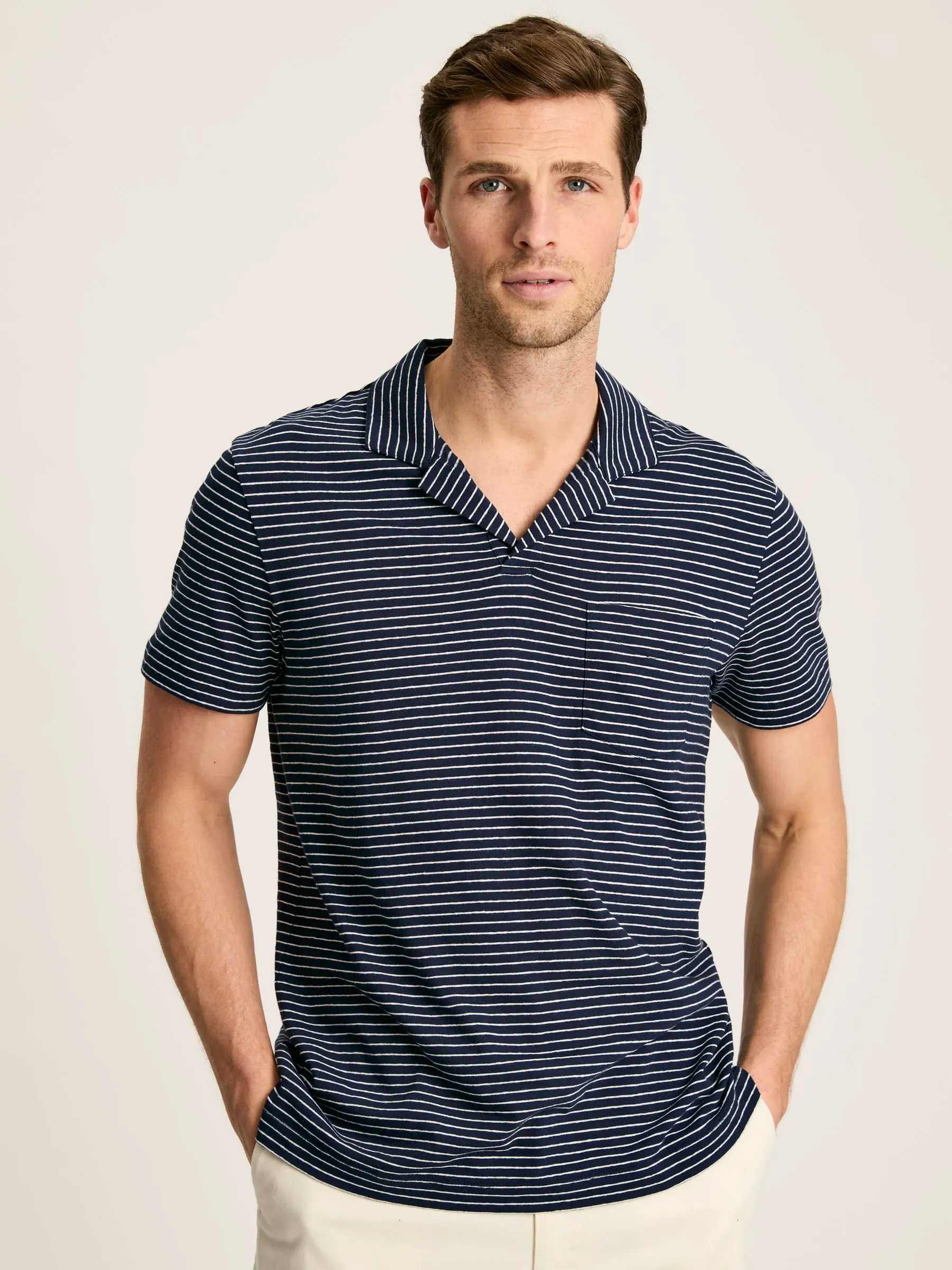 Navy Blue Striped Polo Shirt