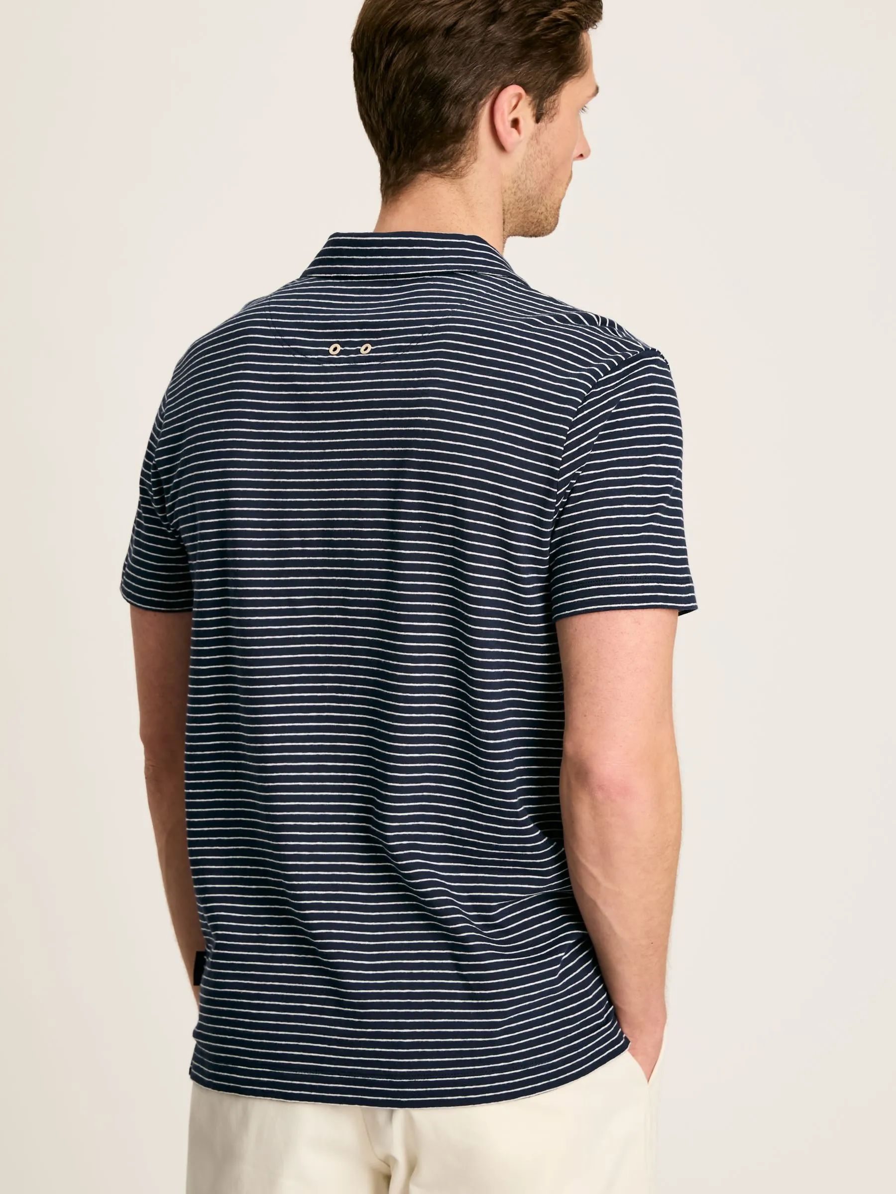 Navy Blue Striped Polo Shirt