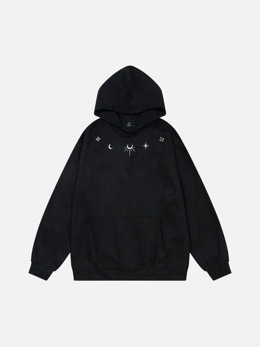 NEV Embroidery Suede Moon Stars Hoodie