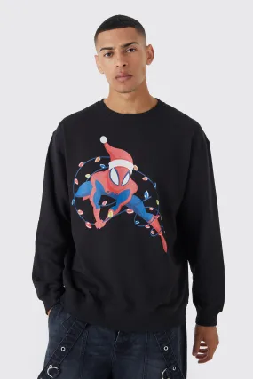 Oversized Christmas Marvel Spiderman License Sweatshirt | boohooMAN UK