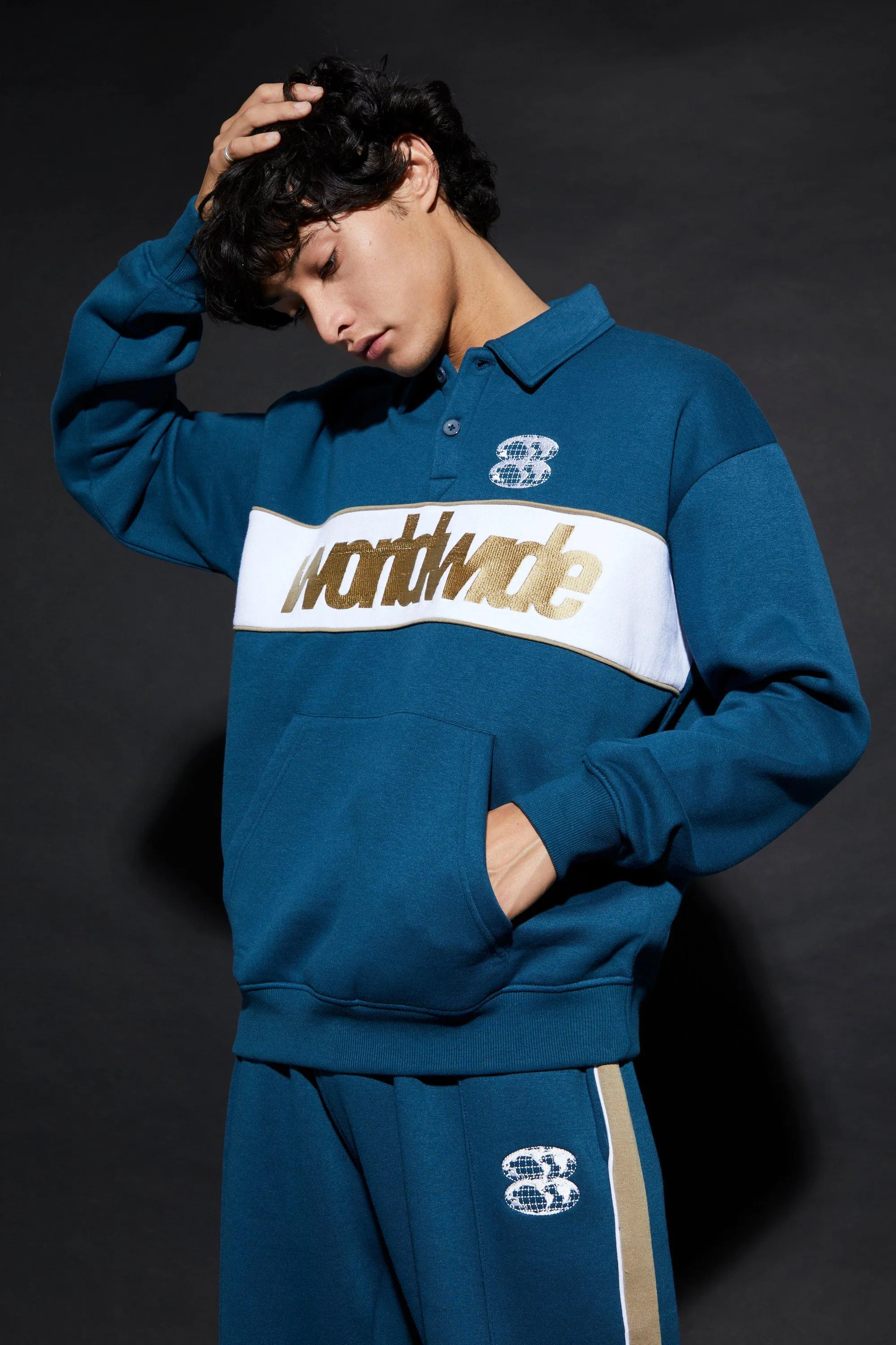 Oversized Worldwide Polo Sweatshirt | boohooMAN UK