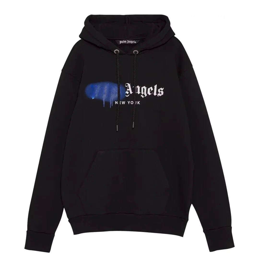 Palm Angels New York Sprayed Logo Hoodie Blue