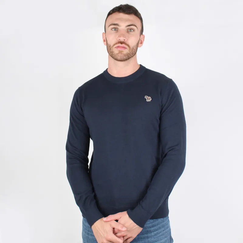 Paul Smith Navy Blue Crew Neck Zebra Pullover