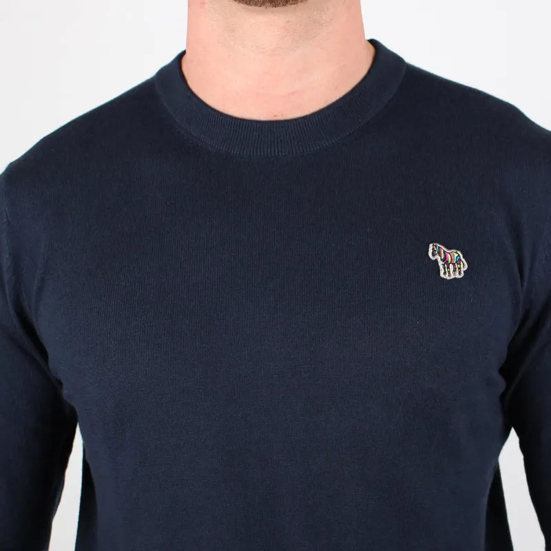 Paul Smith Navy Blue Crew Neck Zebra Pullover