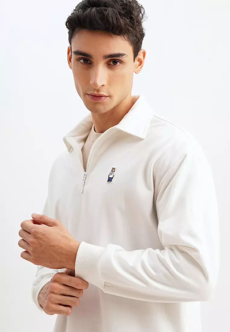 Penshoppe Relaxed Fit Half-Zip Pullover With Embroidered Patch