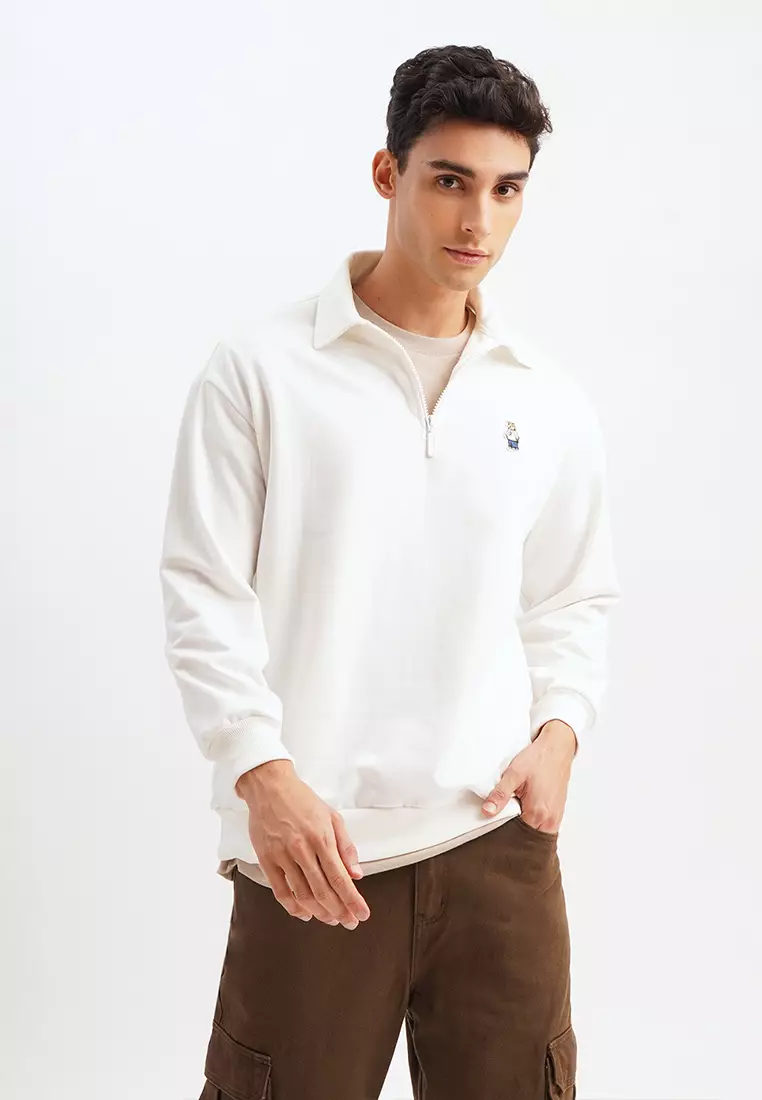 Penshoppe Relaxed Fit Half-Zip Pullover With Embroidered Patch