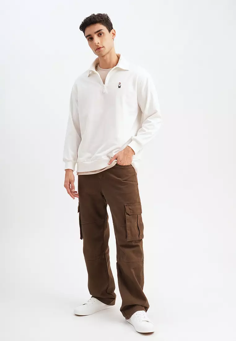 Penshoppe Relaxed Fit Half-Zip Pullover With Embroidered Patch