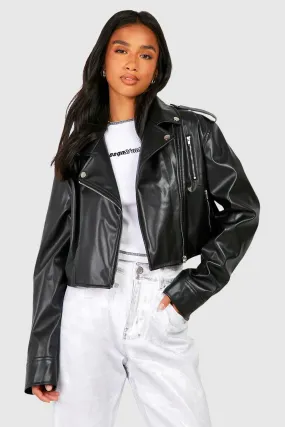 Petite Crop Faux Leather Moto Jacket