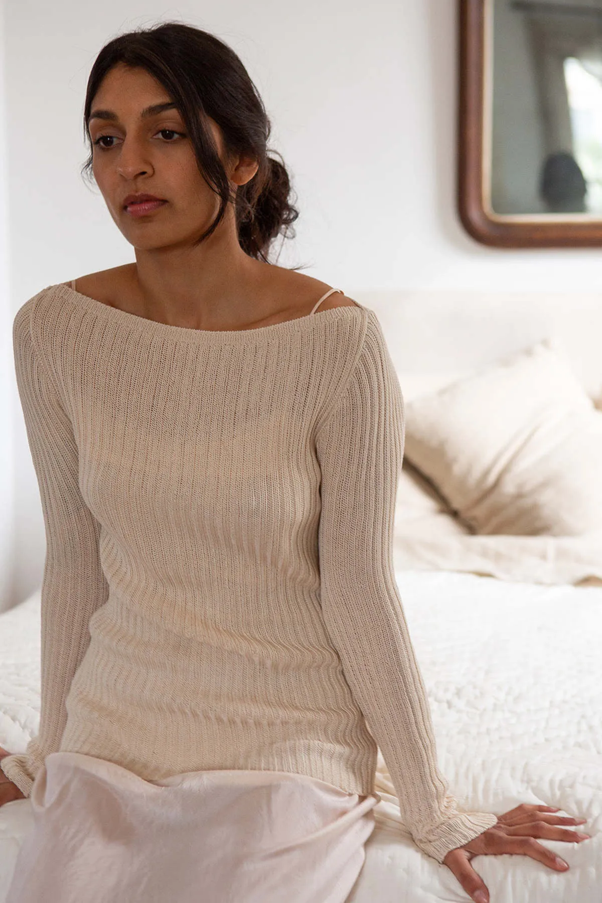 Pima Cotton Ribbed Bateau Pullover - Natural